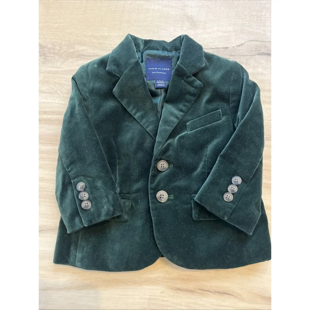 Janie and Jack Boys Green Velvet Jacket‎ 6-12 Months, Spring, Christmas, Holiday